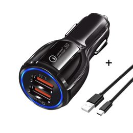 Pour Samsung Xiaomi iphone câble de Charge de téléphone de voiture 3.1A 2 ports USB chargeur de voiture Charge rapide 3.0 adaptateur de chargeur de voiture de téléphone