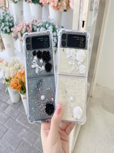 Pour Samsung Z Flip 3 Case Transparent 3D Rose paillette pliante Case de téléphone acrylique Soft TPU Back Cove3796547