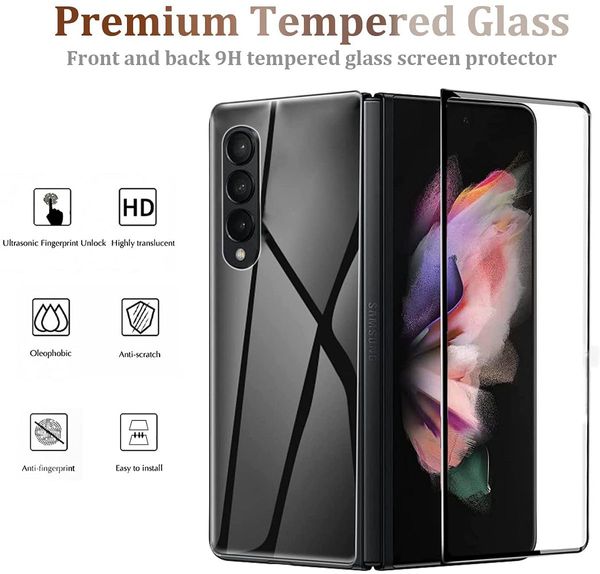 Voor Samsung Z Fold 3 5G Screen Protector 3D Gebogen Gehard Glas Film Voor + Achter Zijde Afdrukken Compatibel met Galaxy Fold3