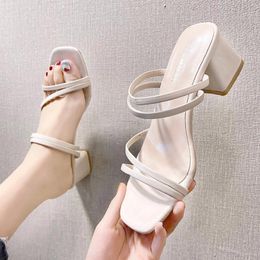 para sandalias Mujeres Tacón grueso 2024 zapatos de punta abierta con cabeza cuadrada de oficina al aire libre dama mujer Zapatos para Mujeres 534