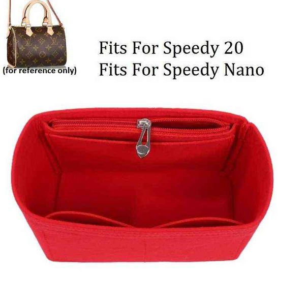 Para Speedy Nano 20, bolso de inserción de tela de fieltro, organizador de maquillaje, bolso de viaje, organizador de almacenamiento, monedero interno, neceser de cosméticos 220721