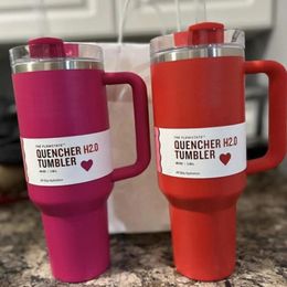 Voor stanless 40oz tumbler mokken Valentijnsdag autokopjes met stro -deksels roestvrij staal vacuüm geïsoleerde auto mok thermische ijsreisbeker met logo