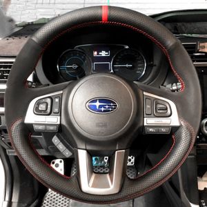 voor Subaru Forester Legacy XV 2015-2017 Outback 2014-2017 Handgestikte zwart geperforeerd lederen suede auto stuurwielbedekking