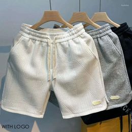 Para los pantalones cortos para hombres de verano hombres casuales de trote de jogging pantalones cortos patrón de oleada de color sólido