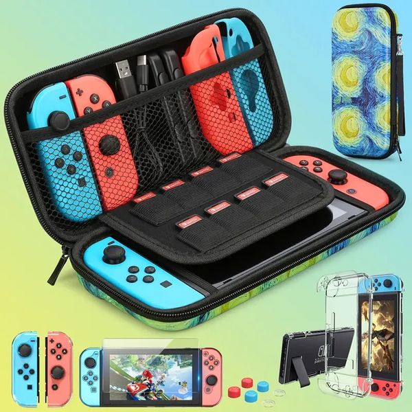 Pour étui de protection portable Switch, adapté pour étui de protection Nintendo Switch, avec film de protection d'écran, 9-en-1 pour kit d'accessoires Nintendo Switch