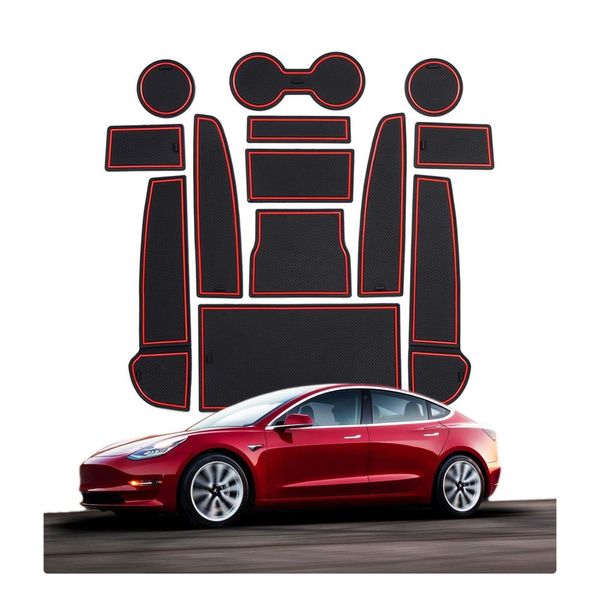 Tapis antidérapant Anti-poussière pour intérieur de voiture Tesla modèle 3, accessoires pour porte de rangement, boîte d'accoudoir, fente de porte, dessous de verre