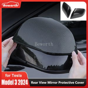 Voor Tesla Model 3 Highland 2024 Achteraanzicht Mirror Beschermingsafdekking Koolstofvezel ABS Auto -onderwerpen Auto -onderdelen Auto Model3 Accessoires