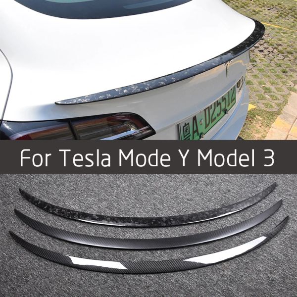 Para Tesla Model 3 Model Y 2017-2023 alerón trasero de fibra de carbono real, aletas traseras, accesorios exteriores