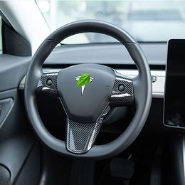 Couverture de volant de voiture pour Tesla modèle 3 modèle y, Patch décoratif en Fiber de carbone ABS, accessoires décoratifs 259z