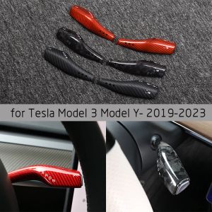 Pour Tesla modèle 3 Y 2017- 2023, clignotant de voiture, poignée de commutateur d'essuie-glace, couvercle intégré, accessoires de garniture intérieure d'embellissement en Fiber de carbone