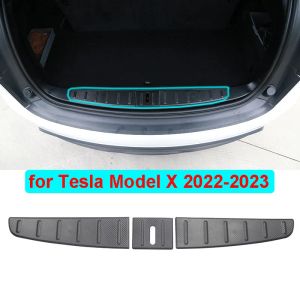 Couvercle de protection de barre de seuil de coffre arrière pour Tesla Model X 2023 2022, protection anti-rayures, motif en Fiber de carbone, accessoires ABS