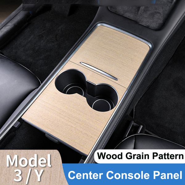 Para Tesla Model Y 3 2022-2023, accesorios, cubierta de Panel de consola central, pegatina embellecedora de Control Central de grano de madera, piezas interiores de decoración