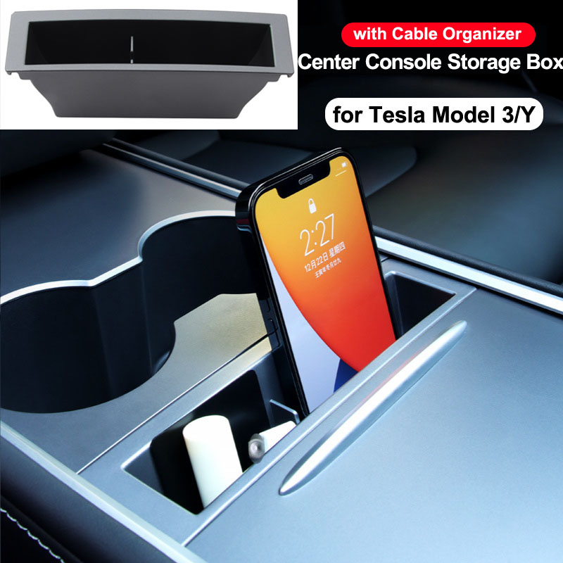 Para Tesla Model Y 3 2023 Accesorios interiores Center Consola Box de almacenamiento Tarjeta de almacenamiento Teléfono Organizador de cable de carga
