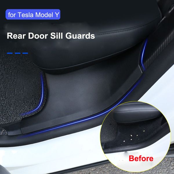 Para Tesla modelo Y protectores de alféizar de puerta trasera cubierta protectora ModelY 2022 decoración de alféizar interior accesorios interiores protección antigolpes tira de carcasa