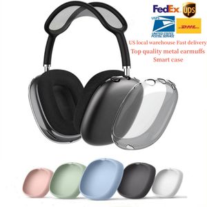 Voor top AirPods Max Bluetooth-hoofdtelefoonaccessoires AirPod-kop gemonteerd AirPodSPro Max Wireless oortelefoon Metaal Siliconen Anti-drop Beschermende waterdichte kast