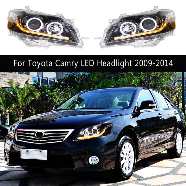 Para Toyota Camry Conjunto de faros LED 09-14 Luz de circulación diurna Lámpara frontal Luz De Carretera Ojo de Ángel Lente de proyector Streamer Señal de giro