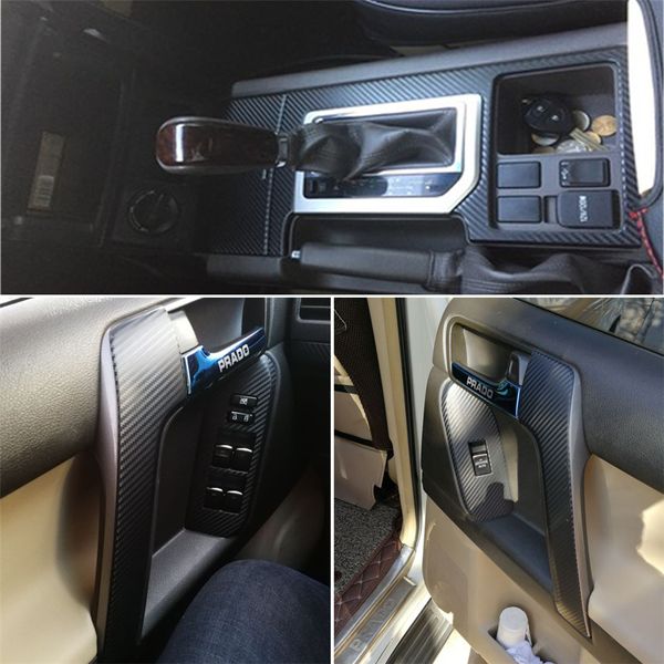 Pour Toyota Land Cruiser Prado Intérieur Panneau de configuration centrale Poignée de porte en fibre de carbone 5D Autocollants Autocollants voiture styling Accessorie