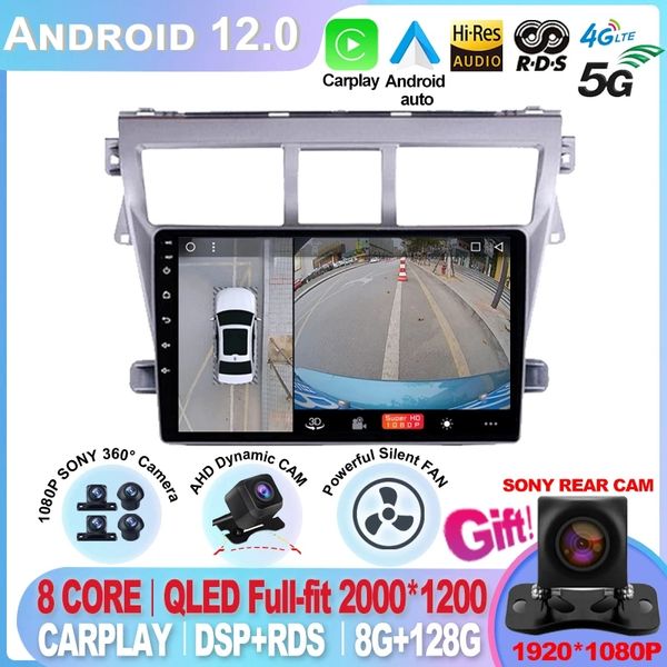 Pour Toyota Vios Yaris 2007 2008-2012 9 pouces 2 Din autoradio multimédia lecteur vidéo Android Auto Carplay GPS Navigation