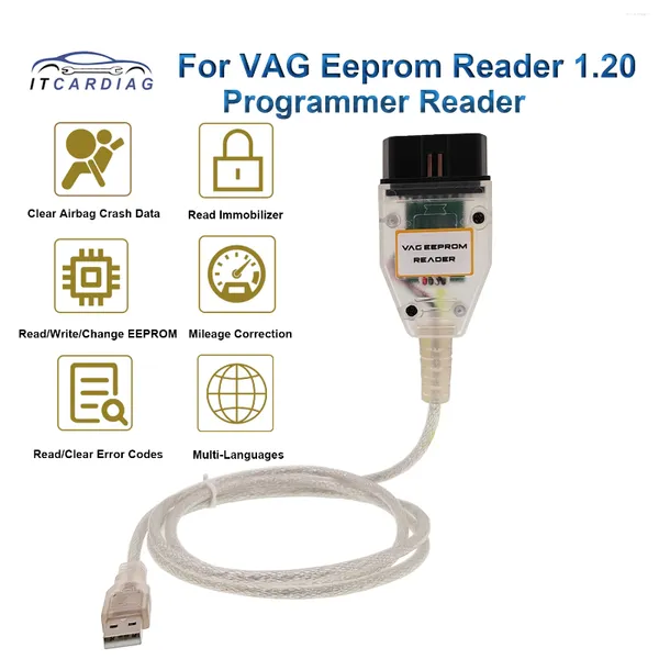 Pour VAG Eeprom programmeur lecteur 1.20 ITCARDIAG prend en charge la réinitialisation claire des données de crash de l'airbag, lecture et écriture des Codes d'erreur