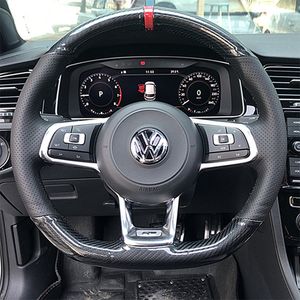 Voor Volkswagen Golf 7 MK7 GTI R VW Polo Scirocco 2015 2016 Hoogwaardige lederen koolstofvezel Hand gestikte stuurwielafdekking