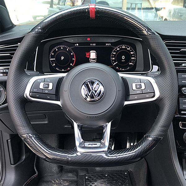 Pour Volkswagen Golf 7 MK7 GTI R VW Polo Scirocco 2015 2016 Housse de volant en cuir de haute qualité en fibre de carbone cousue à la main