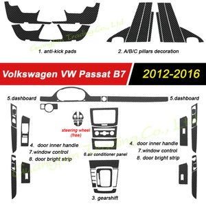 Pour Volkswagen Passat B7 2012-2016 intérieur panneau de commande central poignée de porte 3D/5D autocollants en Fiber de carbone décalcomanies accessoire de style de voiture