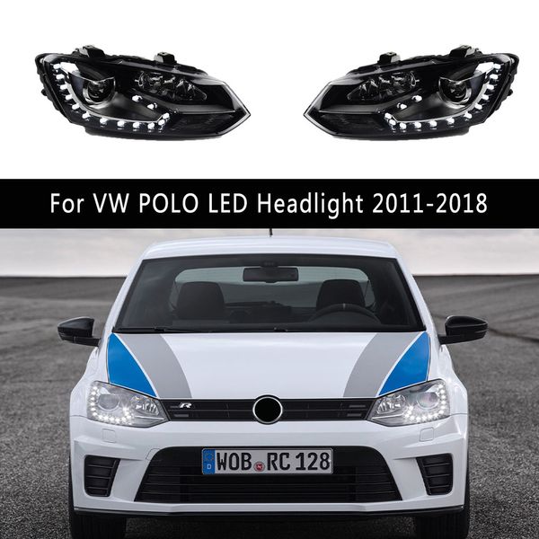 Pour Volkswagen Polo LED Headlight 11-18 DRL Daytime Running Light Streamer Signal Signal Accessoires Assemblage de lampe frontale de la lampe avant