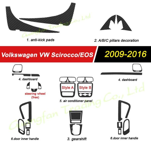 Para Volkswagen Scirocco año 2009-2014 Interior Panel de Control Central manija de puerta 3D/5D pegatinas de fibra de carbono calcomanías accesorios de estilo de coche