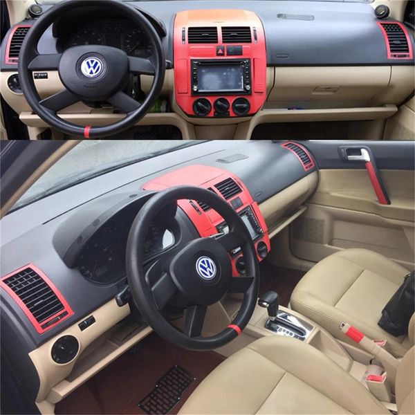 Para Volkswagen VW Polo 2002-2010, Panel de Control Central Interior, manija de puerta, pegatinas de fibra de carbono, calcomanías, accesorios de estilo de coche