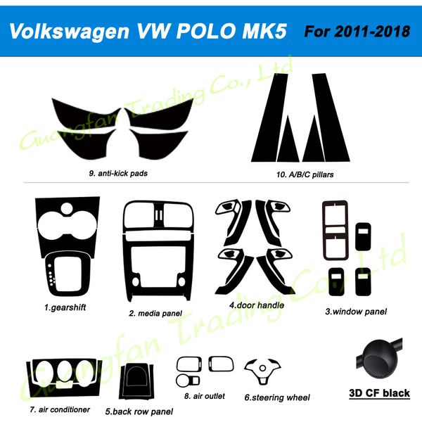 Pour Volkswagen VW POLO MK5 2011-2018 3D/5D fibre de carbone voiture intérieur Center Console couverture changement de couleur moulage autocollant décalcomanies