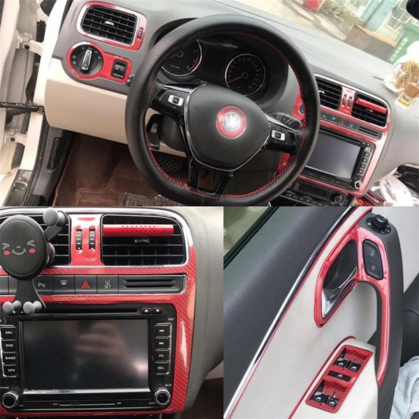 Para Volkswagen VW POLO MK5 2011-2018 Panel de Control Central Interior manija de puerta pegatinas de fibra de carbono calcomanías accesorios de estilo de coche264C