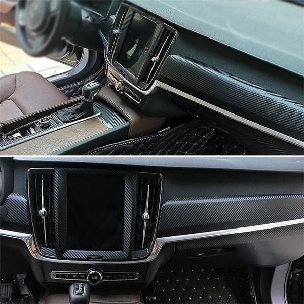 Autocollants 5D en Fiber de carbone pour poignée de porte, panneau de commande Central intérieur, accessoire de style de voiture, pour Volvo S90 2017 – 2019
