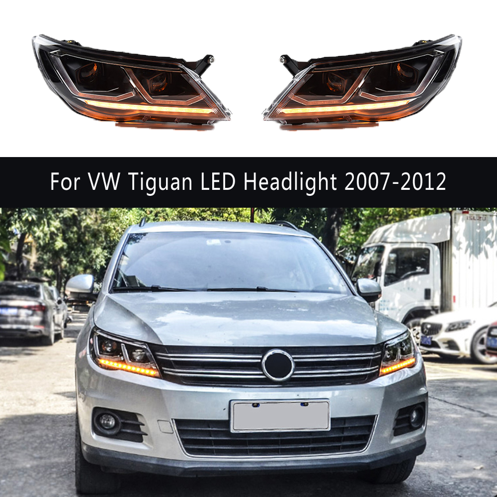 Pour VW Tiguan phare LED 07-12 accessoires de voiture feux diurnes DRL dynamique Streamer clignotant feux de route lentille de projecteur oeil d'ange