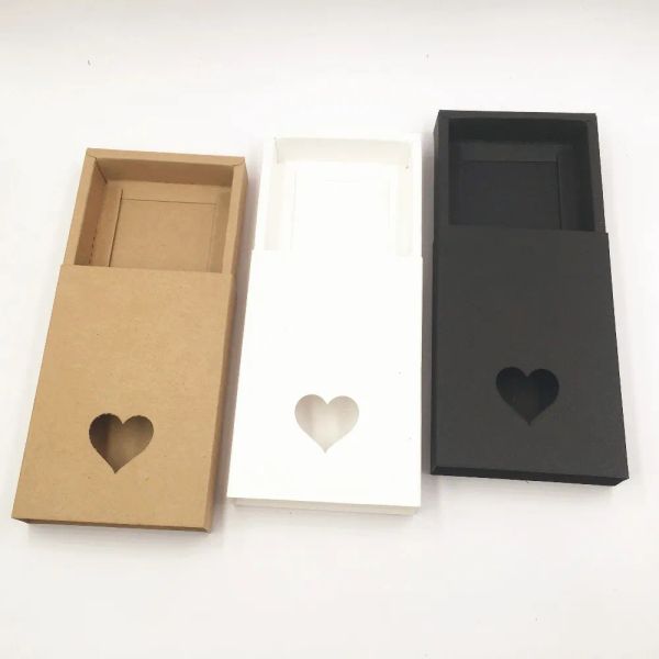 para la boda pequeña caja de cajón de papel negro blanco marrón corazón hueco caja de embalaje de regalo de navidad 24 unids / lote