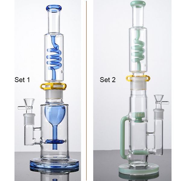 Para venta al por mayor Dos estilos Big Hookahs 18 mm Junta hembra con tazón Bong de vidrio Tubos de agua Perc en línea 4 mm Rig Rig Oil Dab Rigs