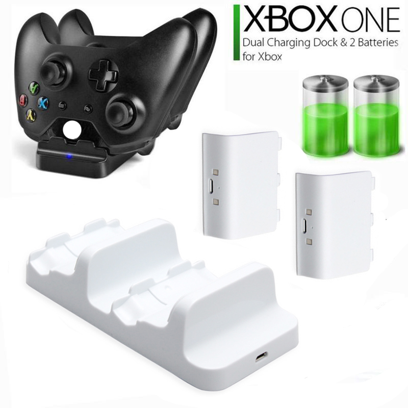 Для Xbox One/One X Dual Controller Зарядное устройство Высокоскоростная док-станция Зарядная станция с двумя слотами и 2 перезаряжаемыми батареями