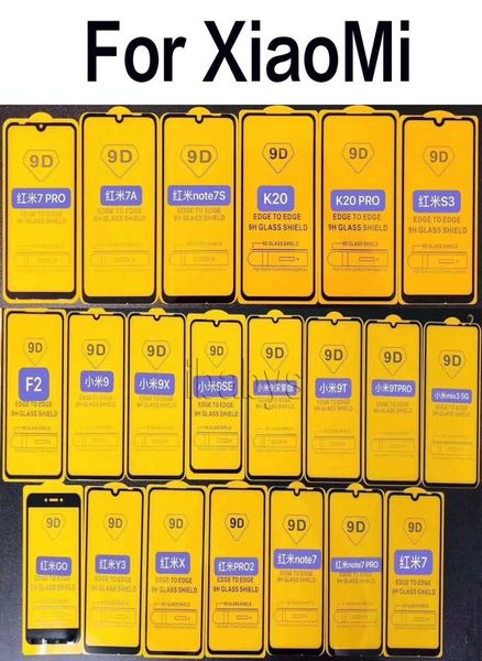 Pour Xiaomi 9 9x 9se 9t Redmi x Note 7 Y3 4x Note 4 5 6 7 8 Nouveau 9d Cover complet Glue Téléphone Téléphone Tempéré Écran en verre Protector3028222