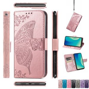 Étuis de téléphone pour ZTE Axon 30S 30 Ultra 40 Pro housse en cuir PU portefeuille porte-carte antidérapant convexe fleur papillon dragonne