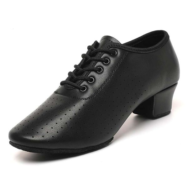 Foralod Zapatos de Salsa de Salón Alto para Baile Latino Profesional de Jazz Negro con Cordones para Mujer Punta Cerrada Suela Dividida Tacones Bajos Práctica de enseñanza Zapatos de Rendimiento