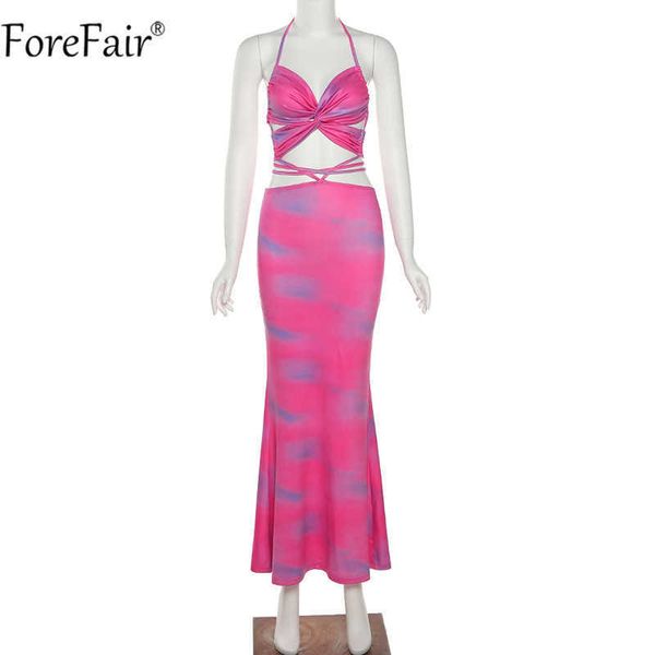 Forefair Bandage Noir Robe Sexy Dos Nu Sans Manches Hors Épaule Maxi Halter Cou Femmes Fête Y2K Robes De Plage 2021 Été Y0823