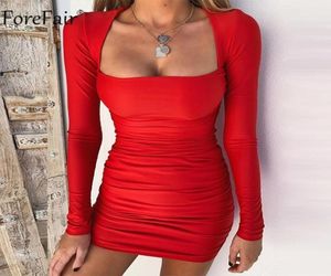 Ancêtre carré collier bched corpon robe femme long manche fête noire rouge base sexy automne mini robes robes y2004185751585