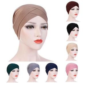 Voorhoofd Kruis Moslim Tulband Pure Kleur Stretch Katoen Inner Hijabs voor Caps Klaar om Dames Hoofd Sjaal te dragen onder Bonnet Cap