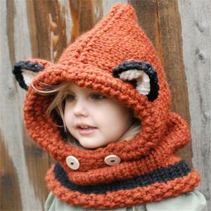 Commerce extérieur Europe et états-unis nouvelles oreilles de renard mignon pull pour enfants couvre-chapeau tête tricoté chapeau écharpe couverture