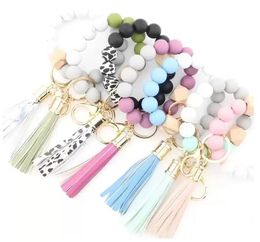 Buitenlandse handel Voedsel Grade Siliconen Kralen Bracelet Keychain Gepersonaliseerde Tassel Pendant Key Ring Vrouw Multi-Color