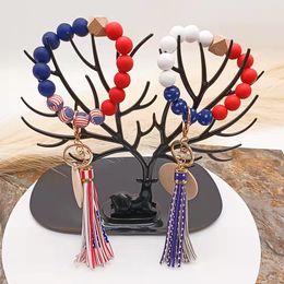 Buitenlandse Handel Food Grade Siliconen Kralen Pols Keychain Groothandel PU Lederen Tassel Lege Disc Sleutelhanger Vrouwelijke Multi-Color Optioneel