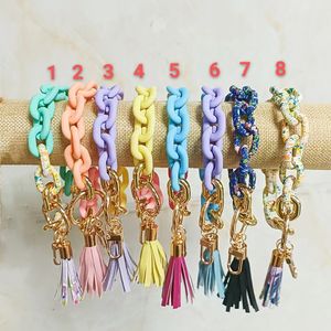 Buitenlandse handel Groothandel Nieuwe gepersonaliseerde acrylarmband PU Leer Tassel Pendant Keychain Multicolor optioneel