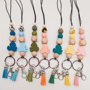 Collier de perles en silicone en forme de feuille d'érable, vente en gros, commerce extérieur, pendentif avec pompon en velours coréen, porte-clés multicolore en option