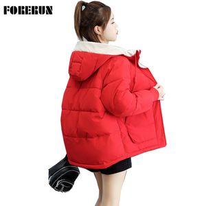 FORERUN Veste d'hiver Femmes Surdimensionné Puffer Vestes À Capuchon Coton Rembourrage Chaud Casual Court Manteau À Bulles 201019