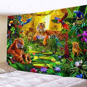 Bosdier tapijtwand tropische plant tijger zebra kamer decoratie schattige kat hond eenhoorn boho home decor muur hangend deken j220804