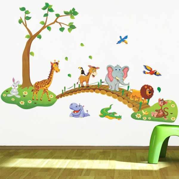 Bosque Animal Dibujos animados Kindergarten Pegatinas de pared para habitaciones de niños X010 Decoración para el hogar DIY Wallpaper Art Calcomanías Nursery Decoración del hogar 201130